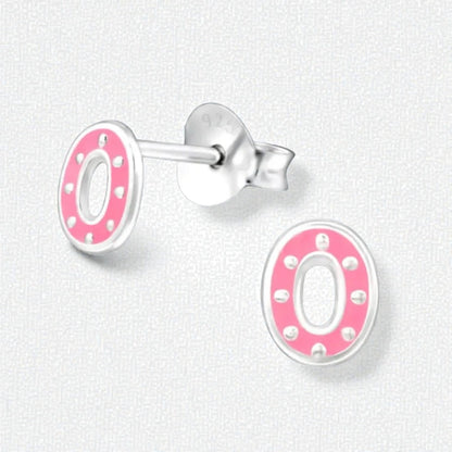 Silver oval stud earrings with pink enamel – 6x5 mm