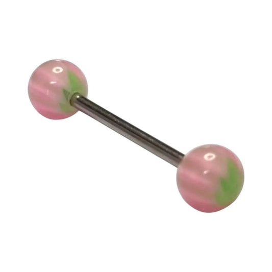 Een paar roze en groene ballen op een witte achtergrond