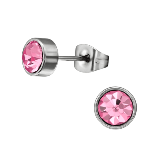 Roze kristal oorstekers – 5mm zilver RVS - Aramat Jewels - Oorbellen - cadeautip