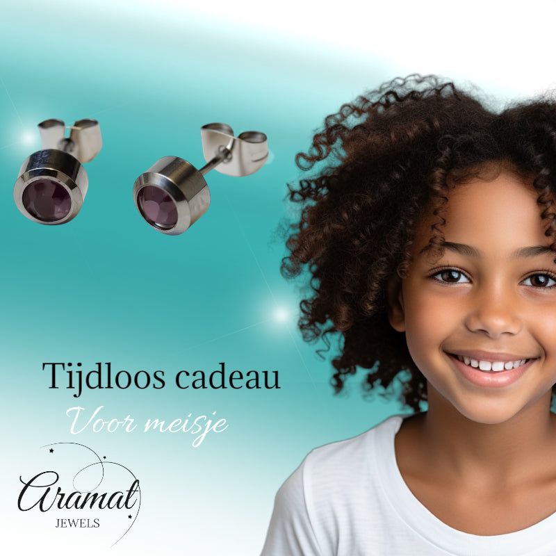 Earrings – Steel Light Purple Crystal (6mm)