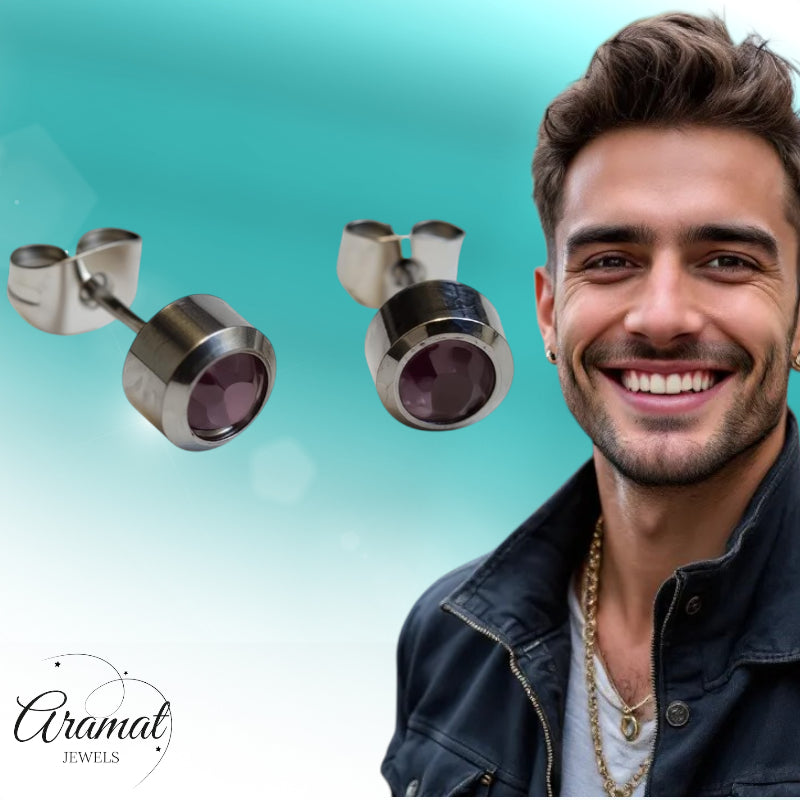 Earrings – Steel Light Purple Crystal (6mm)