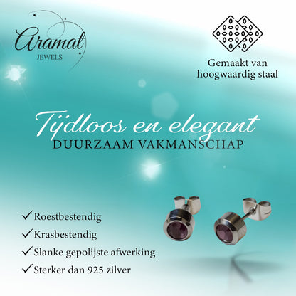 Earrings – Steel Light Purple Crystal (6mm)