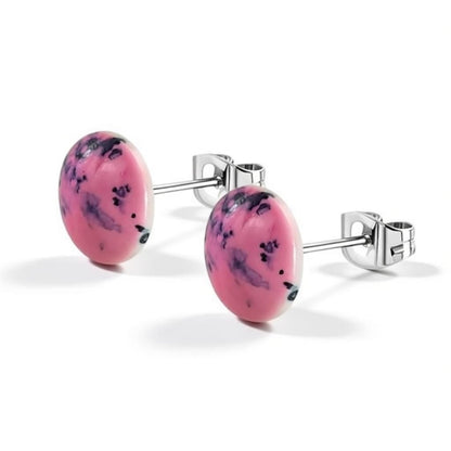 Stud Earrings – Stainless Steel Pink Marble Look Round (12mm) 