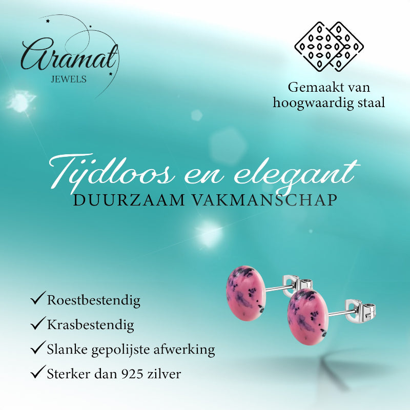 Stud Earrings – Stainless Steel Pink Marble Look Round (12mm) 