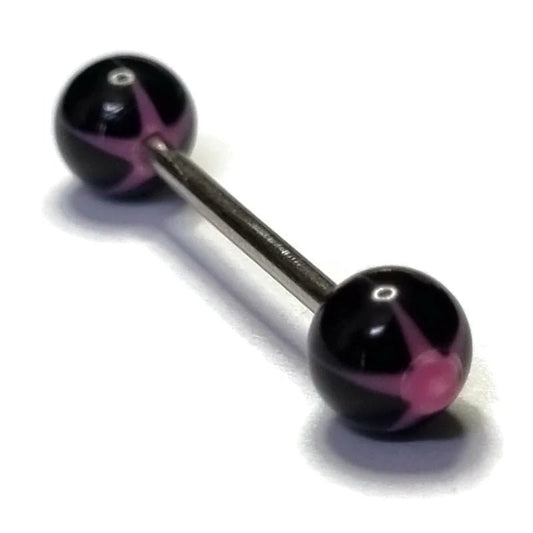 Een close-up van een paar zwarte en roze ballen