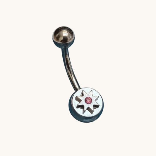 Piercing au nombril en acier et zircon rose en forme d'étoile