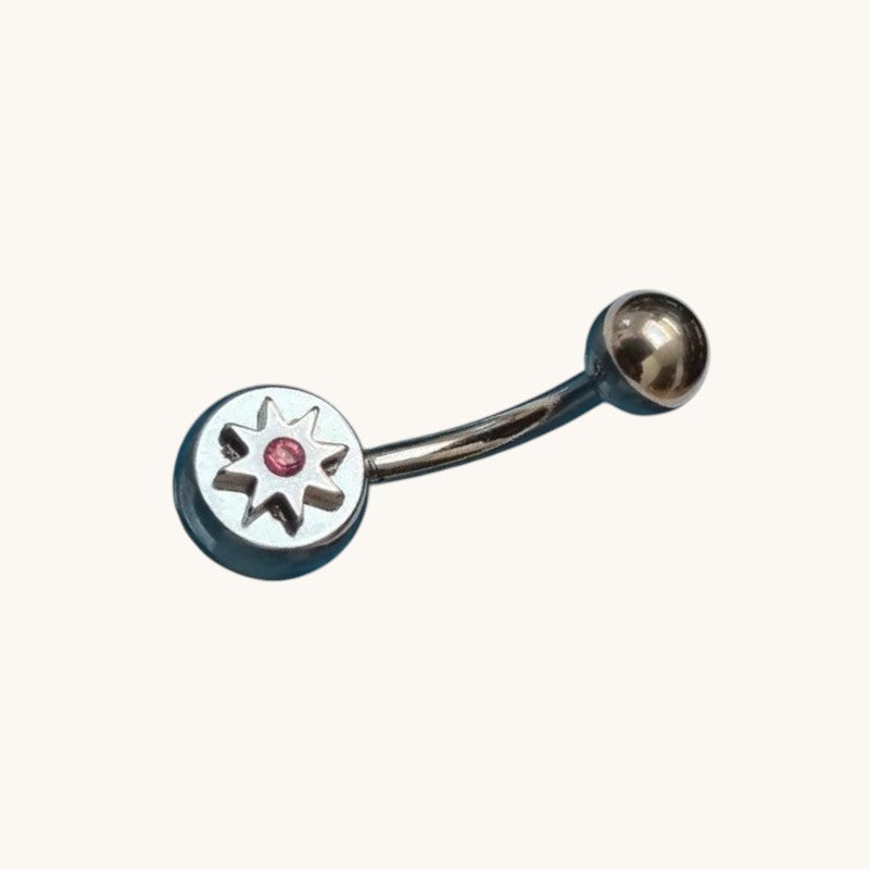 Piercing au nombril en acier et zircon rose en forme d'étoile