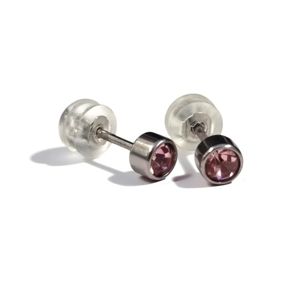 Stud Earrings – Stainless Steel 4mm with Pink Zirconia