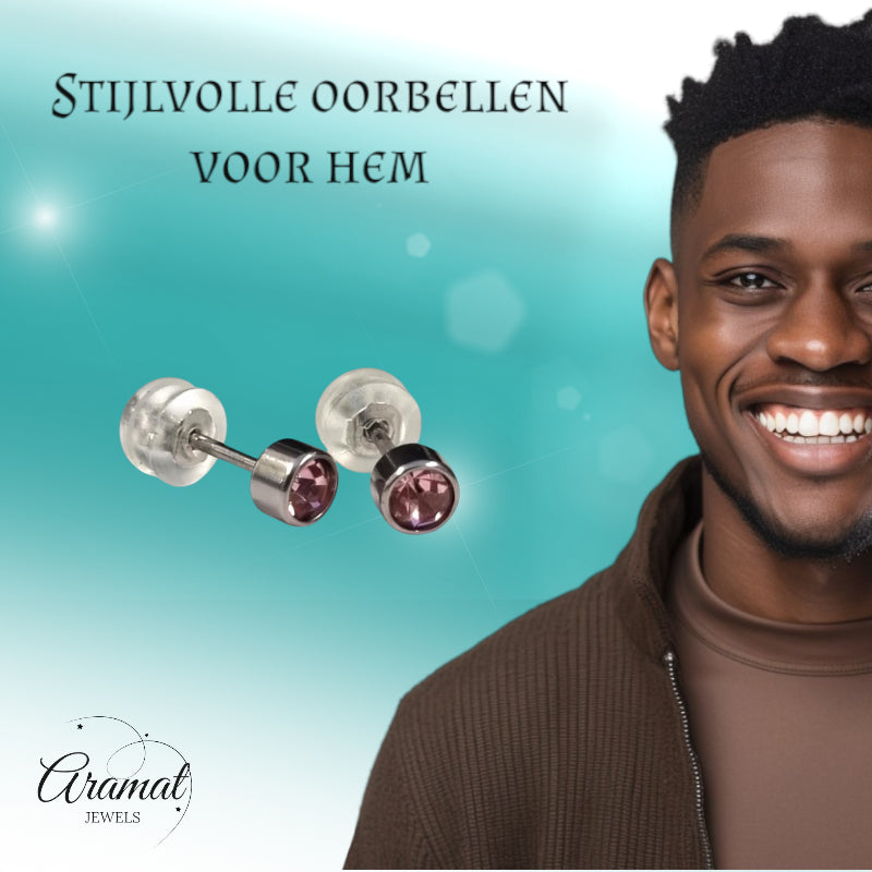 Stud Earrings – Stainless Steel 4mm with Pink Zirconia