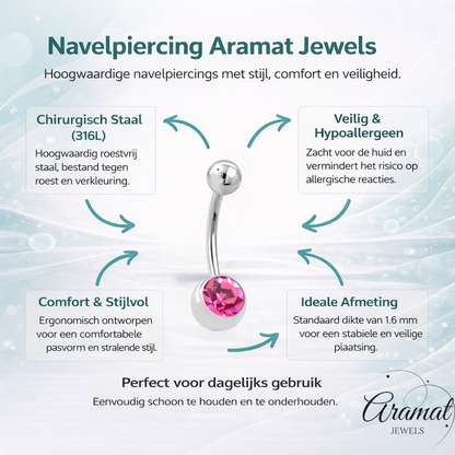 Piercing nombril en acier et zircon rose avec pierre