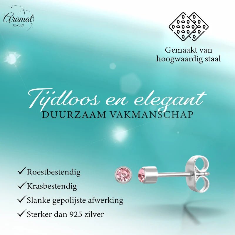 Roze zirkonia zweerknopjes 3mm RVS - oor605 - XE30032 - Oorbellen kopen# - 3mm - alles - cadeau
