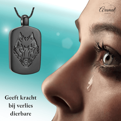 RVS Ashanger Rechthoek met Wolf - Zwart - hang1472 - IJD23037 - Gedenkhangers kopen# - 35mm - alles - ashangers