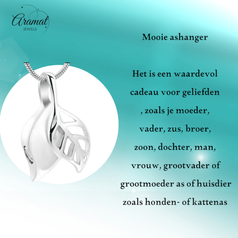 RVS Ashanger Twee Blaadjes - Zilverkleurig - hang674 - 10032 - Gedenkhangers kopen# - 20mm - alles - ashangers