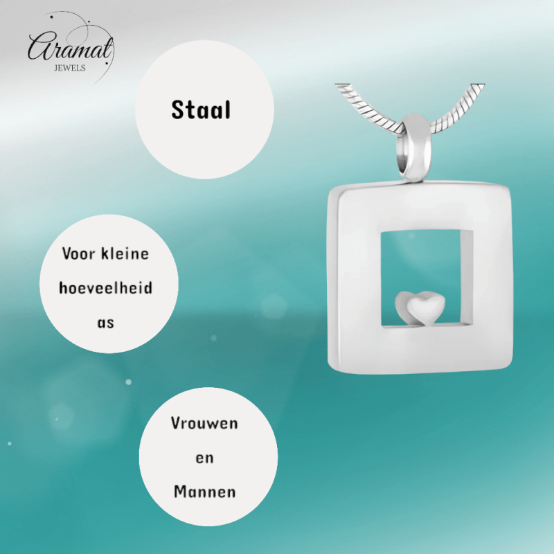 RVS Ashanger Vierkant met Hartje - Zilverkleurig - hang462 - Gedenkhangers kopen# - 26mm - alles - ashangers