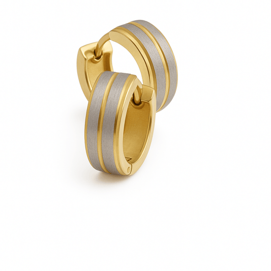 Rvs Bicolor Oorbellen 13x5mm - Aramat Jewels® - oor5906 - Oorringen kopen# - 13mm - 5mm - alles