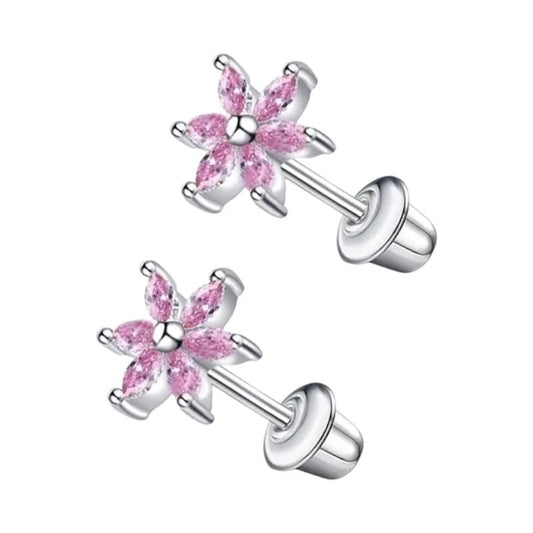 RVS Bloem Oorbellen - Roze Zirkonia 8mm - schroefsluiting - oor6278 - 72447 - Oorbellen kopen# - 8mm - alles - bloem