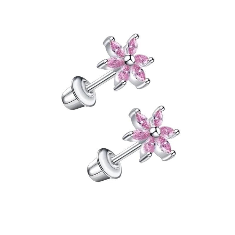 RVS Bloem Oorbellen - Roze Zirkonia 8mm - schroefsluiting - oor6278 - 72447 - Oorbellen kopen# - 8mm - alles - bloem