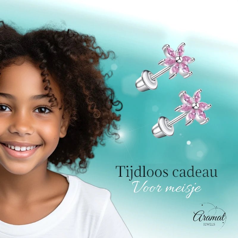 RVS Bloem Oorbellen - Roze Zirkonia 8mm - schroefsluiting - oor6278 - 72447 - Oorbellen kopen# - 8mm - alles - bloem