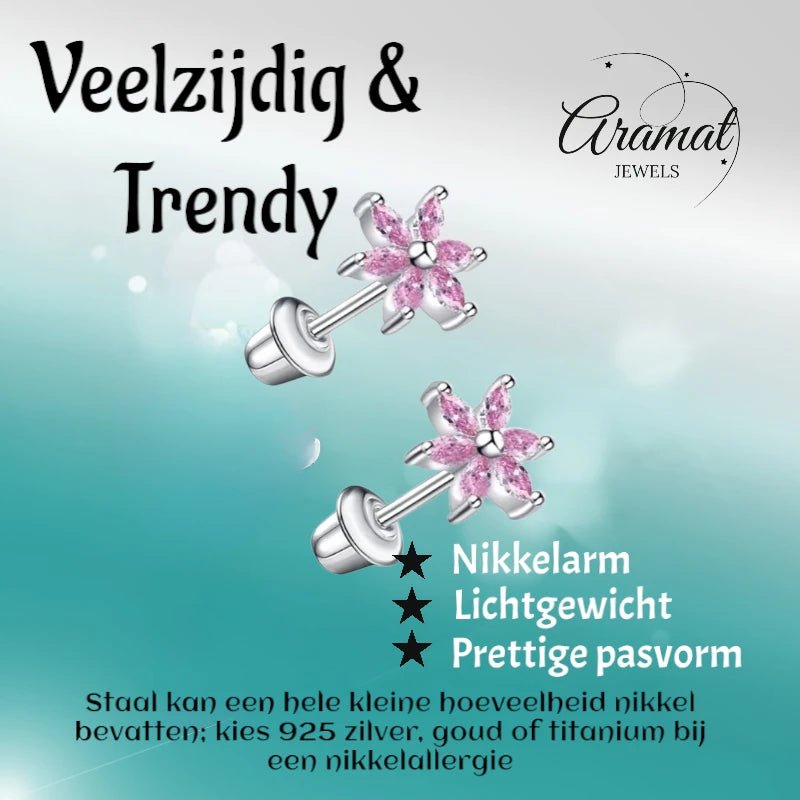 RVS Bloem Oorbellen - Roze Zirkonia 8mm - schroefsluiting - oor6278 - 72447 - Oorbellen kopen# - 8mm - alles - bloem