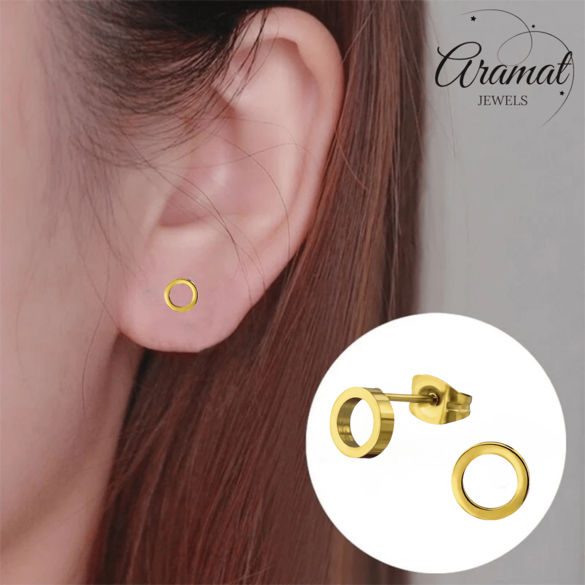 RVS Cirkel Oorbellen Goudkleur Open 10mm - Minimalistische Oorstekers - Aramat Jewels - Oorbellen - cadeautip