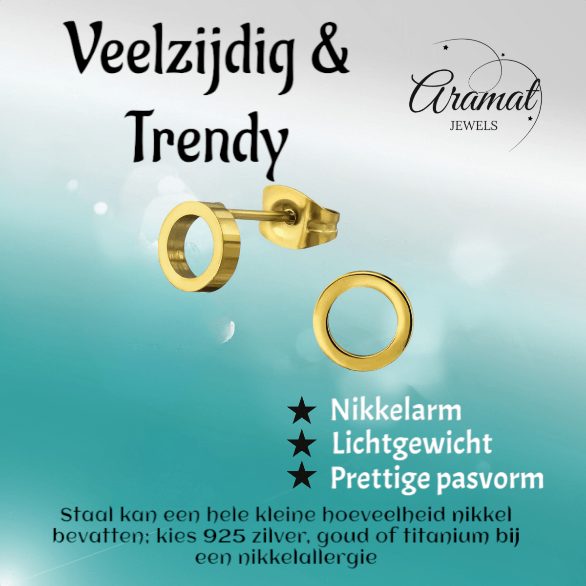 RVS Cirkel Oorbellen Goudkleur Open 10mm - Minimalistische Oorstekers - Aramat Jewels - Oorbellen - cadeautip