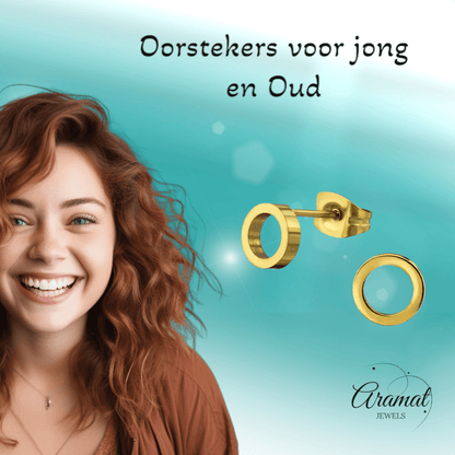 RVS Cirkel Oorbellen Goudkleur Open 10mm - Minimalistische Oorstekers - Aramat Jewels - Oorbellen - cadeautip