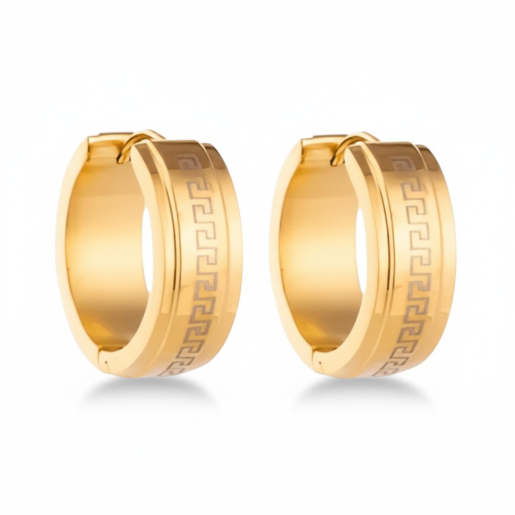 RVS Creolen Goudkleur Grieks Motief/Versace (13 & 20mm) - Aramat Jewels - Oorringen - cadeautip