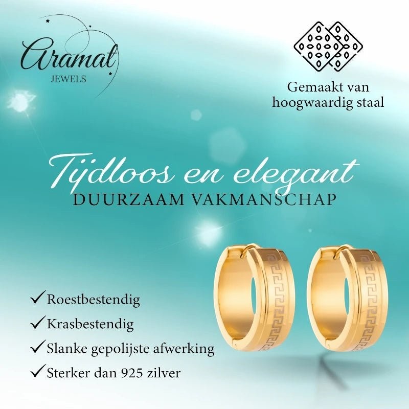 RVS Creolen Goudkleur Grieks Motief/Versace (13 & 20mm) - Aramat Jewels - Oorringen - cadeautip