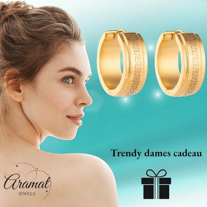 RVS Creolen Goudkleur Grieks Motief/Versace (13 & 20mm) - Aramat Jewels - Oorringen - cadeautip