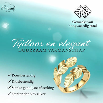RVS Damesring Verstelbaar – Brede Open Veertjesvorm – 15 mm - ring344 - 2981 - Ringen kopen# - Zilverkleur - alles - boho