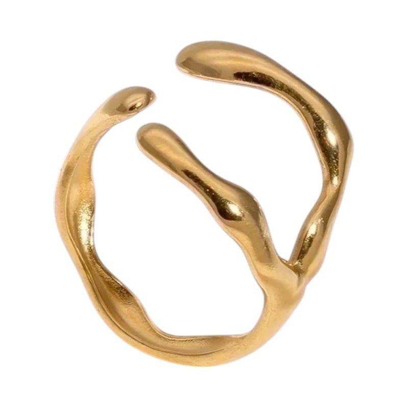RVS Damesring Verstelbaar – Grillige Brede Open Ring – 16 mm - ring346 - 73897 - Ringen kopen# - Goudkleur - alles - boho