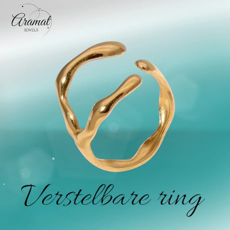 RVS Damesring Verstelbaar – Grillige Brede Open Ring – 16 mm - ring346 - 73897 - Ringen kopen# - Goudkleur - alles - boho