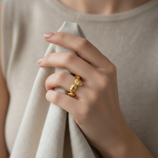 RVS Damesring Verstelbaar – Ovale Bewerkte Schakels – One Size - Aramat Jewels - Ringen - cadeautip