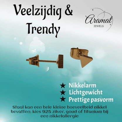 RVS Driehoek Oorbellen Goudkleur 5mm - Geometrische Oorstekers - Aramat Jewels - Oorbellen - cadeautip