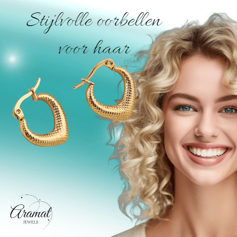 RVS Druppelvormige Oorringen met Ruitjesmotief 20x20mm - oor6363 - 514414 - Oorringen kopen# - 20mm - alles - bolletjes