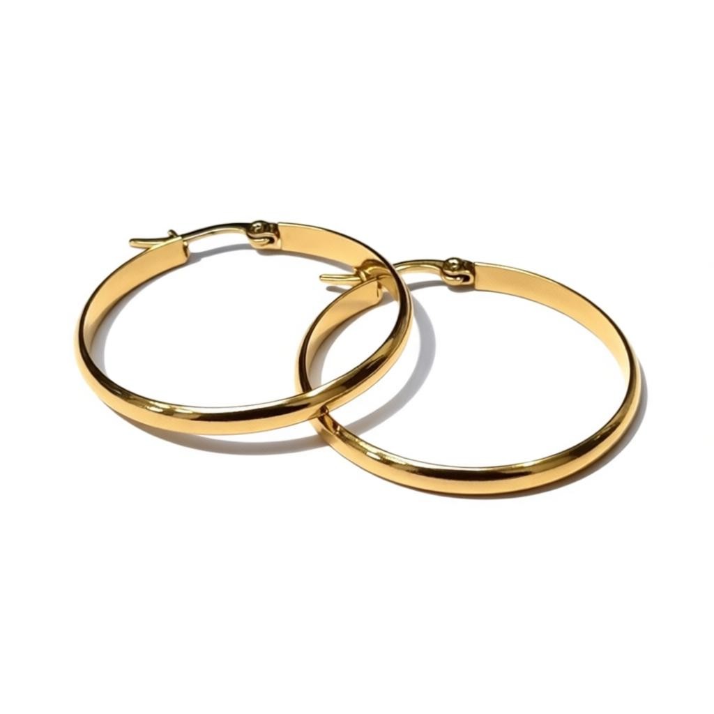 Earrings – Steel Smooth Gold Colored (35mm) 