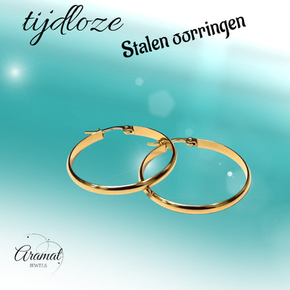 Earrings – Steel Smooth Gold Colored (35mm) 