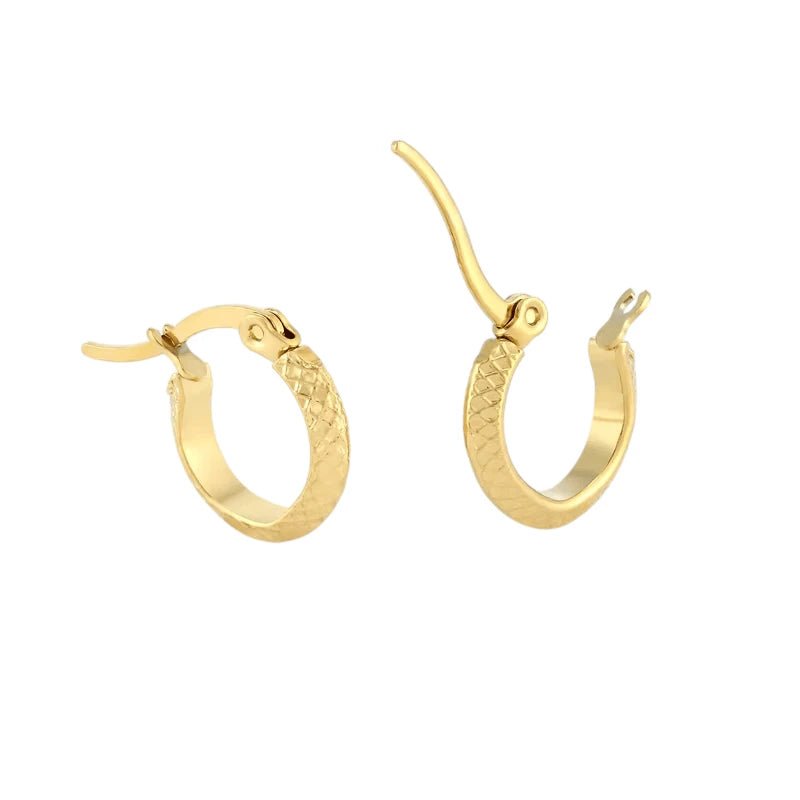 RVS Goudkleurige Kleine Oorringen 10mm - Ruitjes Motief - oor2918 - Oorringen kopen