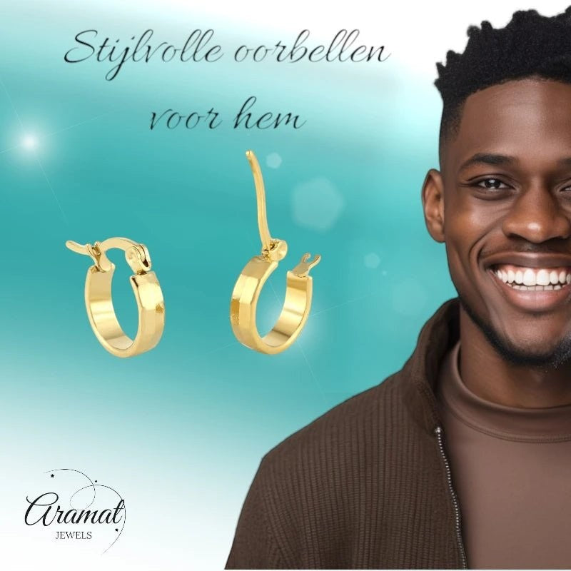 RVS Goudkleurige Oorringetjes 10mm - Blokjesmotief - oor2001 - Oorringen kopen