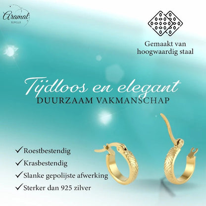 RVS Goudkleurige Oorringetjes 10mm - zigzag motief - oor846 - Oorringen kopen