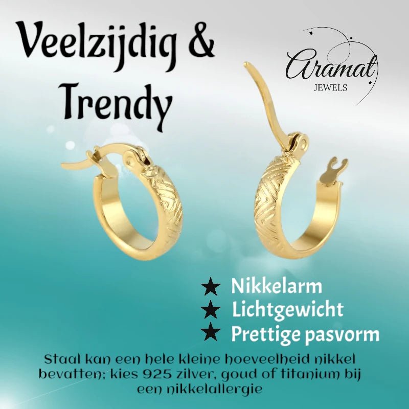 RVS Goudkleurige Oorringetjes 10mm - zigzag motief - oor846 - Oorringen kopen