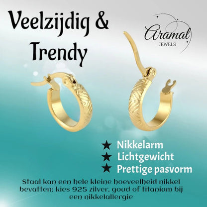 RVS Goudkleurige Oorringetjes 10mm - zigzag motief - oor846 - Oorringen kopen