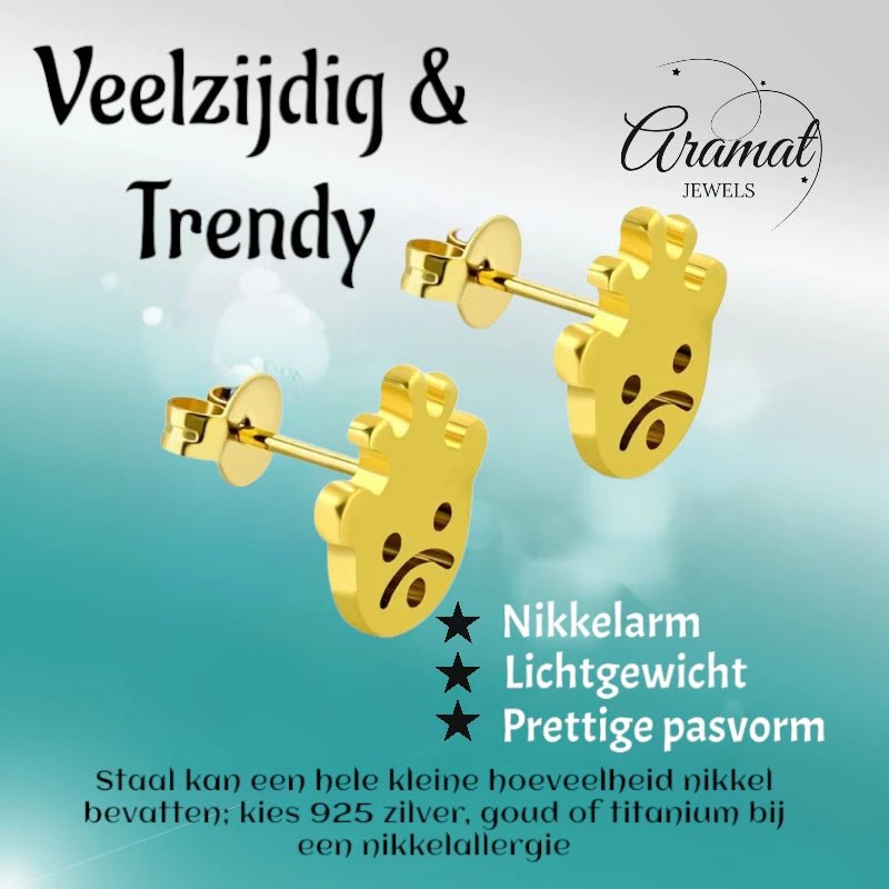 RVS Goudkleurige Smiley Oorbellen - oor5247 - zem331 - Oorbellen kopen