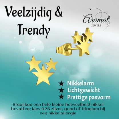 RVS Goudkleurige Sterren Oorbellen - Uniseks & Feestelijk - oor591 - XE45077 - Oorbellen kopen