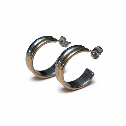 RVS Half - Hoop Oorbellen Bicolor Goud Zilver 23mm - Dames - Aramat Jewels - Oorringen - cadeautip