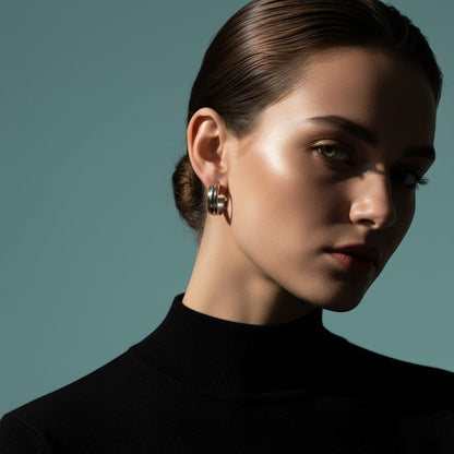 RVS Half - Hoop Oorbellen Bicolor Goud Zilver 23mm - Dames - Aramat Jewels - Oorringen - cadeautip