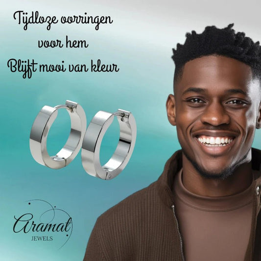 RVS Huggies Oorringen Zilverkleur 17x4mm - Dikke Hoepels Unisex - Aramat Jewels - Oorringen - cadeautip