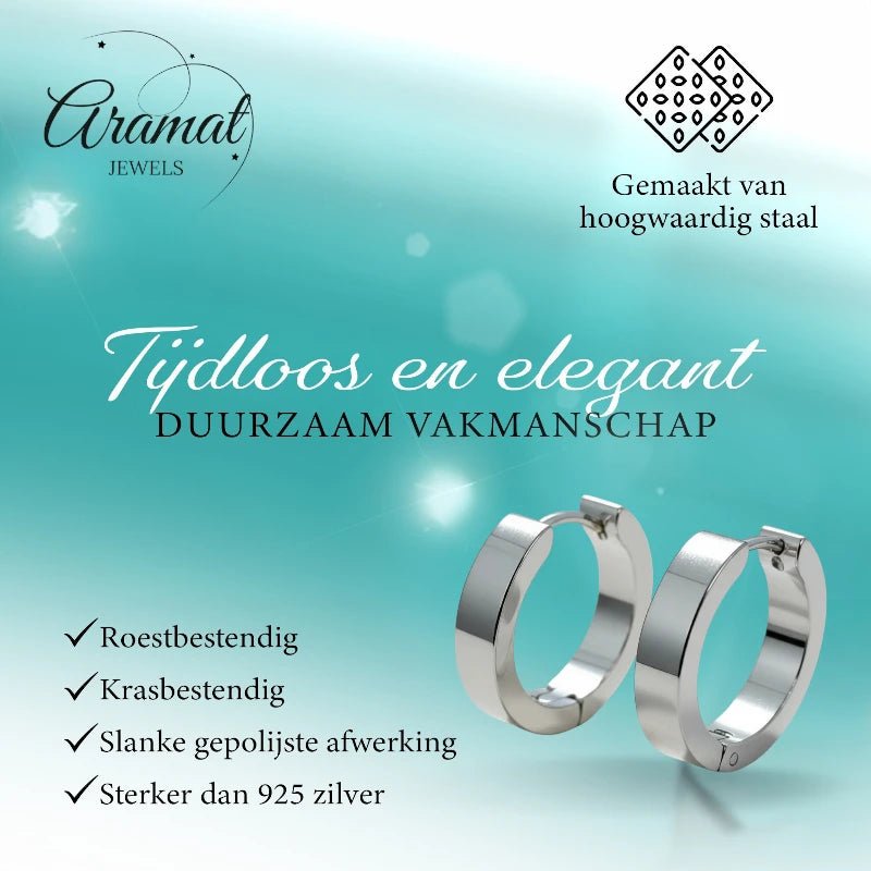 RVS Huggies Oorringen Zilverkleur 17x4mm - Dikke Hoepels Unisex - Aramat Jewels - Oorringen - cadeautip