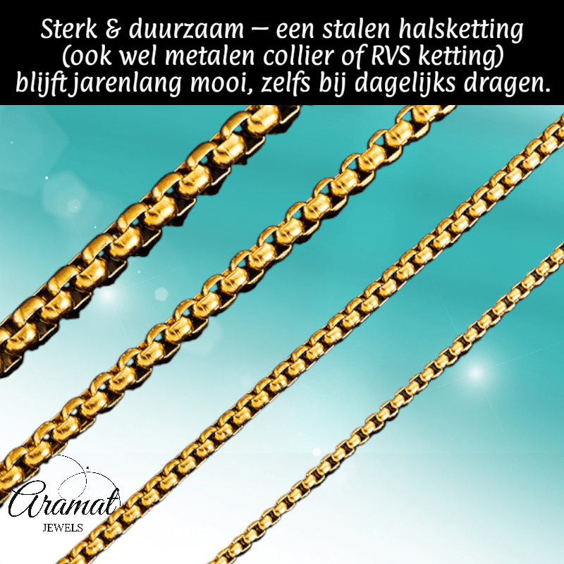 RVS Jasseron Ketting Goudkleur 50 - 60cm - Elegante Schakelketting - Aramat Jewels - Halskettingen - cadeautip