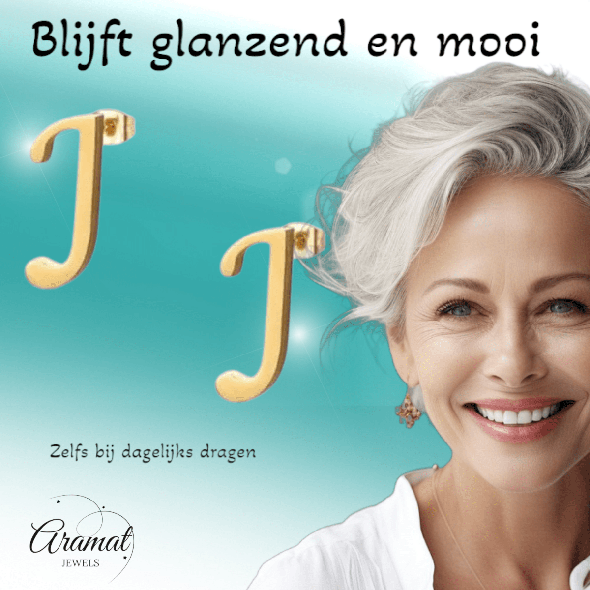 RVS letter J oorstekers goudkleurig - Aramat Jewels - Oorbellen - cadeautip
